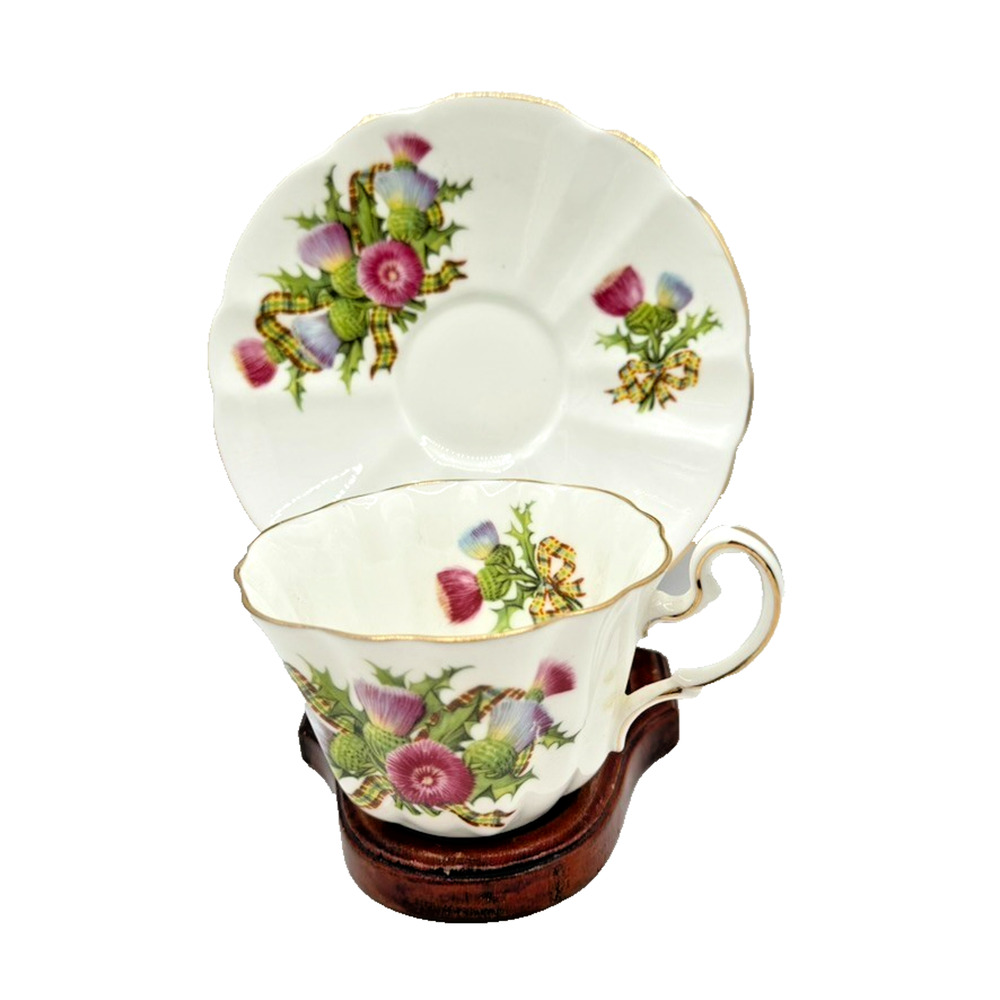 Adderley Bone China England Scottish Thistle Cup & Saucer Vintage